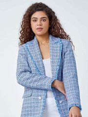 Roman Blue Frayed Edge Boucle Check Jacket - Image 1 of 5