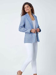 Roman Blue Frayed Edge Boucle Check Jacket - Image 2 of 5