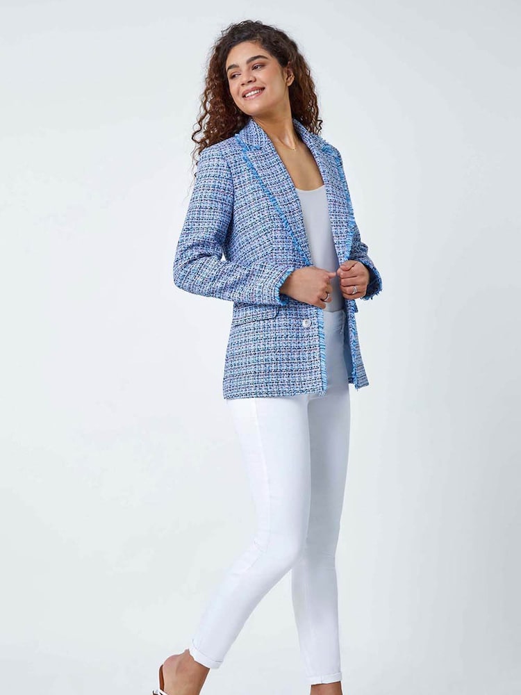 Roman Blue Frayed Edge Boucle Check Jacket - Image 2 of 5