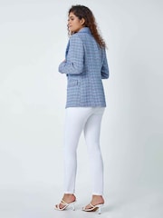 Roman Blue Frayed Edge Boucle Check Jacket - Image 3 of 5