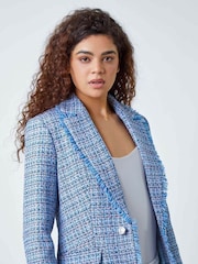 Roman Blue Frayed Edge Boucle Check Jacket - Image 4 of 5