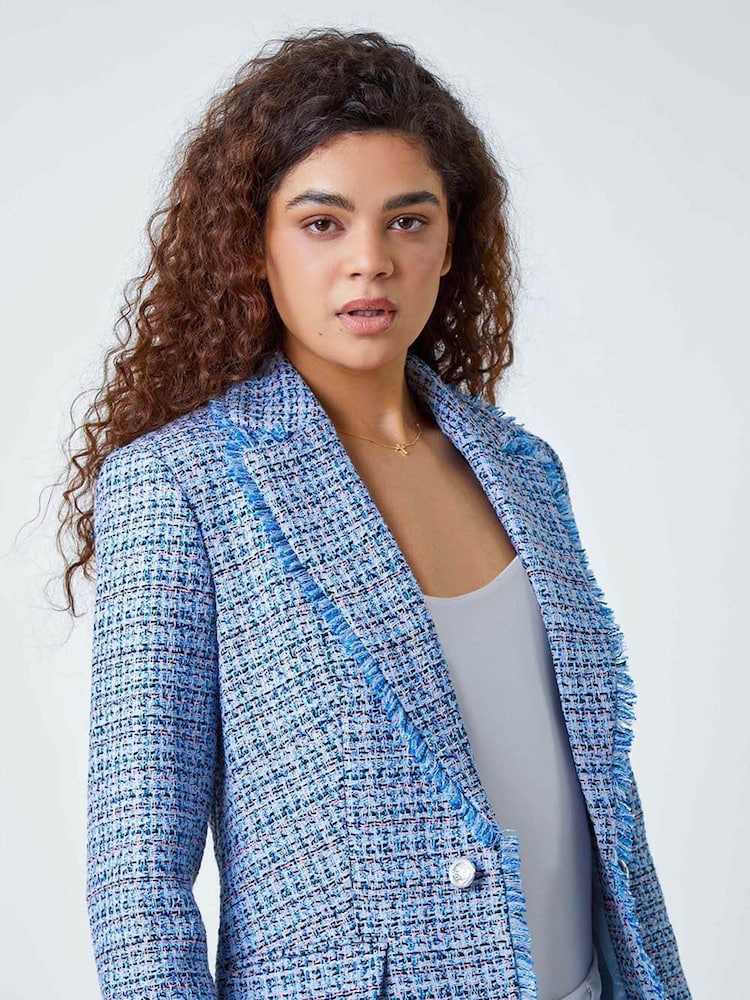 Quilted Jacket Hilary Tan Houndstooth Jacket Buy Roman Blue Frayed