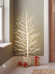 Charles Bentley White Prelit Twig 4ft Christmas Tree In Pot With 400 Twinkling LEDS - Image 1 of 6