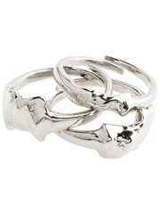 PILGRIM Silver Tone Anne Recycled Adjustable Ring 3-In-1 Set - Image 1 of 3