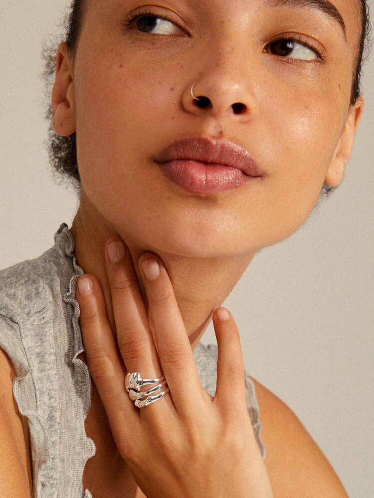 PILGRIM Silver Tone Anne Recycled Adjustable Ring 3-In-1 Set - Image 2 of 3