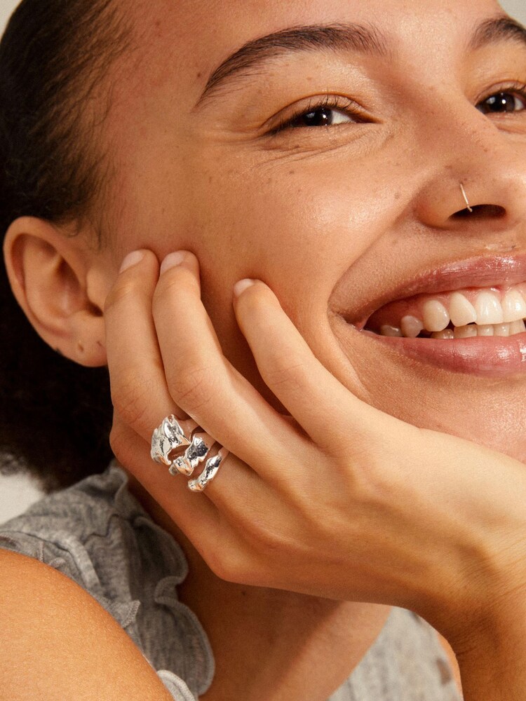 PILGRIM Silver Tone Anne Recycled Adjustable Ring 3-In-1 Set - Image 3 of 3