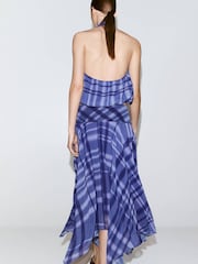Mango Blue Check Asymetric Hem Midi Skirt - Image 3 of 8