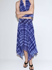 Mango Blue Check Asymetric Hem Midi Skirt - Image 4 of 8