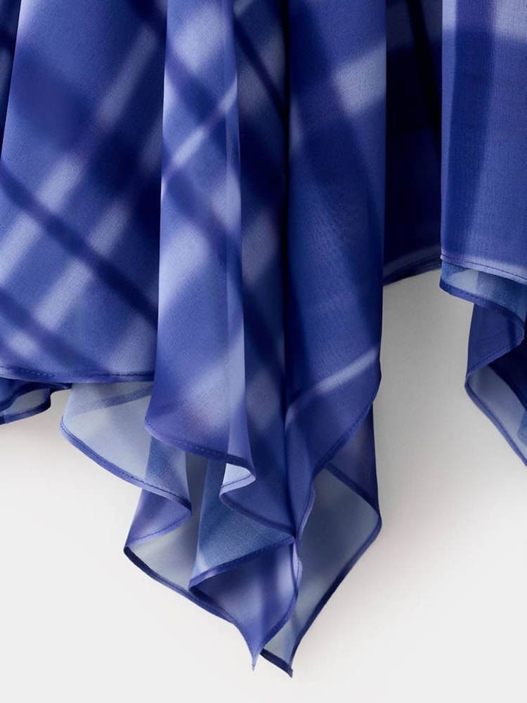 Mango Blue Check Asymetric Hem Midi Skirt - Image 8 of 8