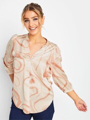 M&Co Cream Abstract 3/4 Sleeve Blouse - Image 1 of 4