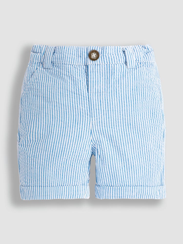 JoJo Maman Bébé Blue Seersucker Stripe Shorts - Image 1 of 3