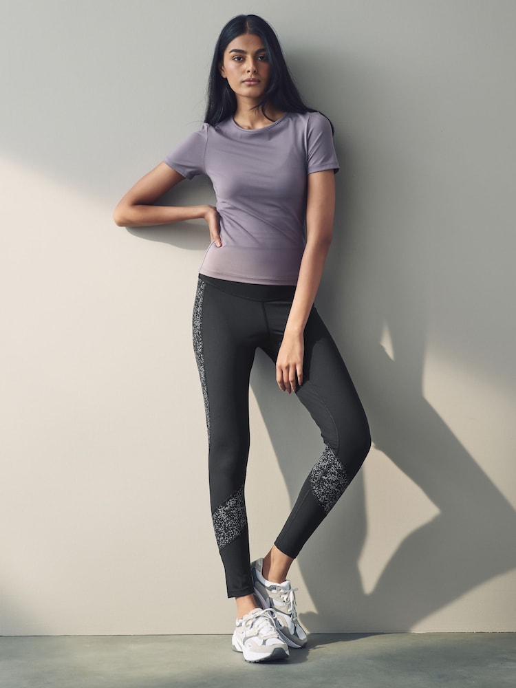 Black Dry Tech Reflective Print Leggings - Image 1 of 8