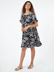 Roman Black Paisley Floral Tiered Smock Dress - Image 3 of 5