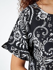Roman Black Paisley Floral Tiered Smock Dress - Image 5 of 5