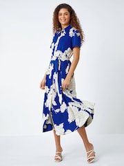 Roman Blue Contrast Floral Print Shirt Dress - Image 1 of 5