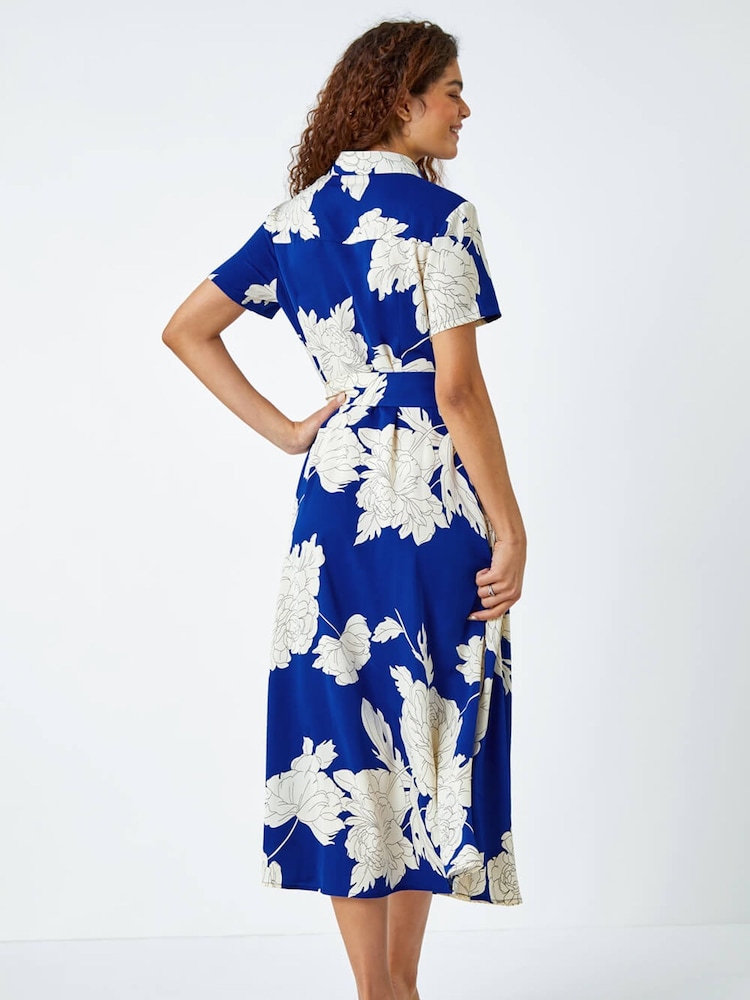 Roman Blue Contrast Floral Print Shirt Dress - Image 2 of 5
