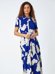 Roman Blue Contrast Floral Print Shirt Dress - Image 3 of 5