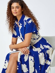 Roman Blue Contrast Floral Print Shirt Dress - Image 4 of 5