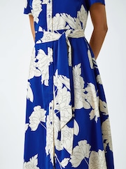 Roman Blue Contrast Floral Print Shirt Dress - Image 5 of 5