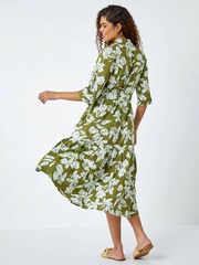 Roman Green 100% Cotton Leaf Frill Hem Button Shirt Dress - Image 2 of 5