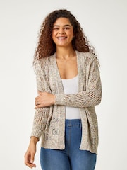 Roman Grey Tape Knit Cotton Blend Cardigan - Image 1 of 5