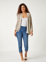 Roman Grey Tape Knit Cotton Blend Cardigan - Image 2 of 5