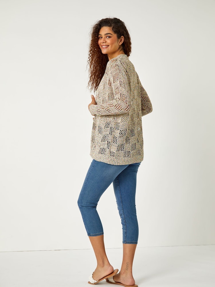 Roman Grey Tape Knit Cotton Blend Cardigan - Image 3 of 5