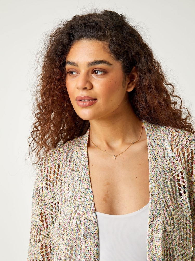 Roman Grey Tape Knit Cotton Blend Cardigan - Image 4 of 5