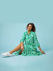Roman Green Wave Print Tiered Shirt Dress - Image 2 of 5