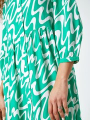Roman Green Wave Print Tiered Shirt Dress - Image 5 of 5
