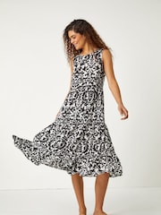 Roman Black Patterned Tiered Smock Midi Dress - Image 3 of 5