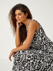 Roman Black Patterned Tiered Smock Midi Dress - Image 4 of 5