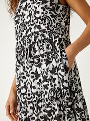Roman Black Patterned Tiered Smock Midi Dress - Image 5 of 5