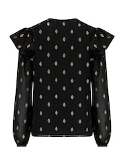 Pour Moi Black Angelina Shirred Detail Long Sleeve Chiffon Blouse - Image 4 of 4