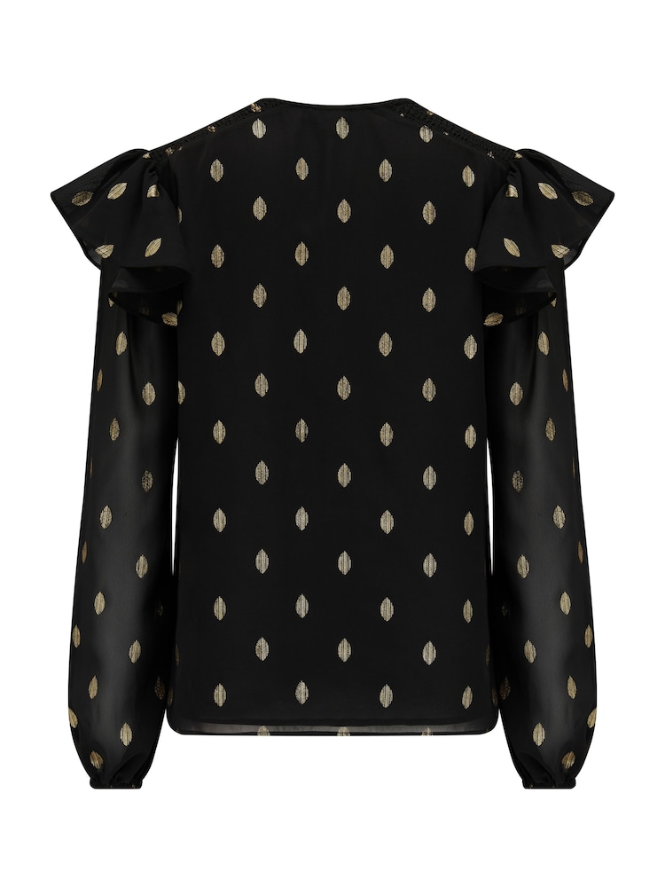 Pour Moi Black Angelina Shirred Detail Long Sleeve Chiffon Blouse - Image 4 of 4