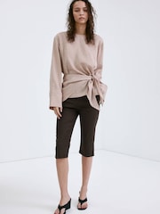 Mango Brown Linen Blend Capri Trousers - Image 1 of 7