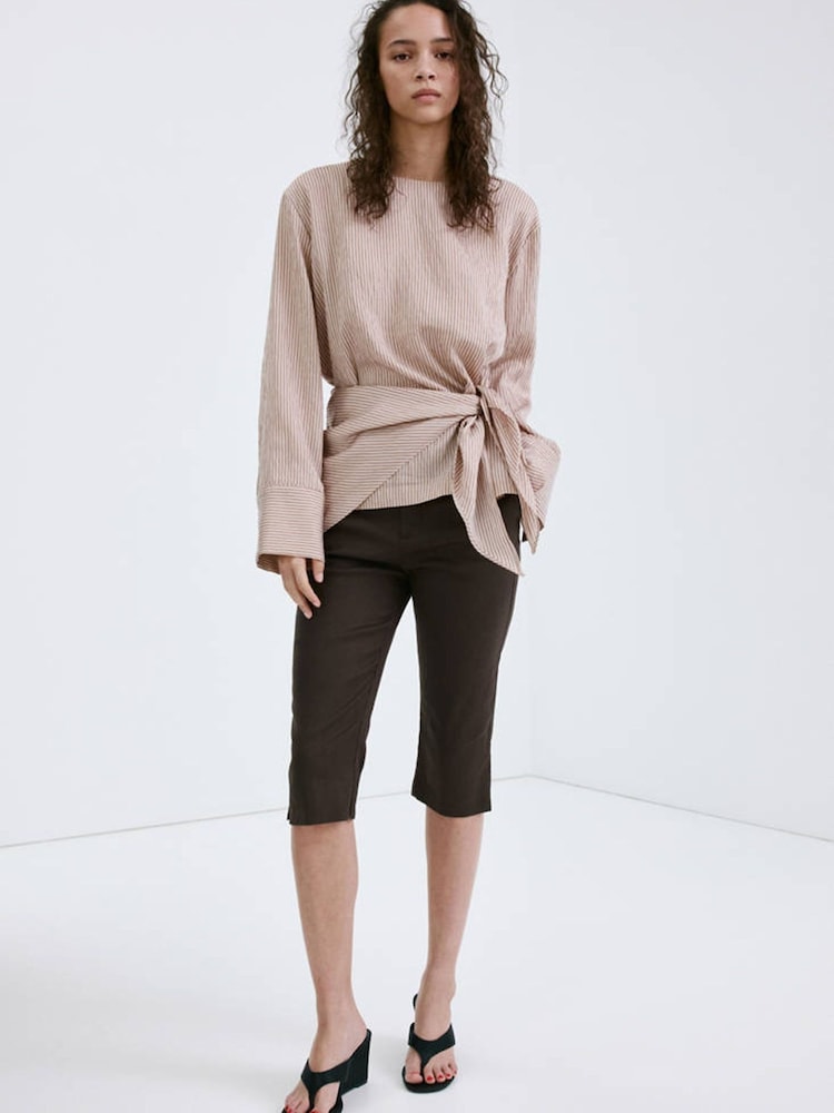 Mango Brown Linen Blend Capri Trousers - Image 1 of 7