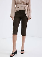 Mango Brown Linen Blend Capri Trousers - Image 3 of 7