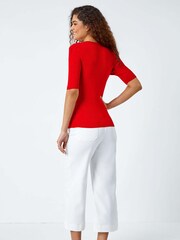 Roman Red Scallop Edge Ribbed Stretch Knit Top - Image 3 of 5