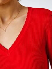 Roman Red Scallop Edge Ribbed Stretch Knit Top - Image 5 of 5