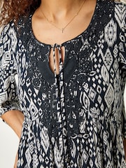 Roman Black Floral Print Lace Detail Smock Dress - Image 5 of 5