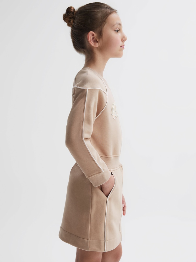 Reiss Camel Jona Junior Embroidered Jersey Dress - Image 3 of 5