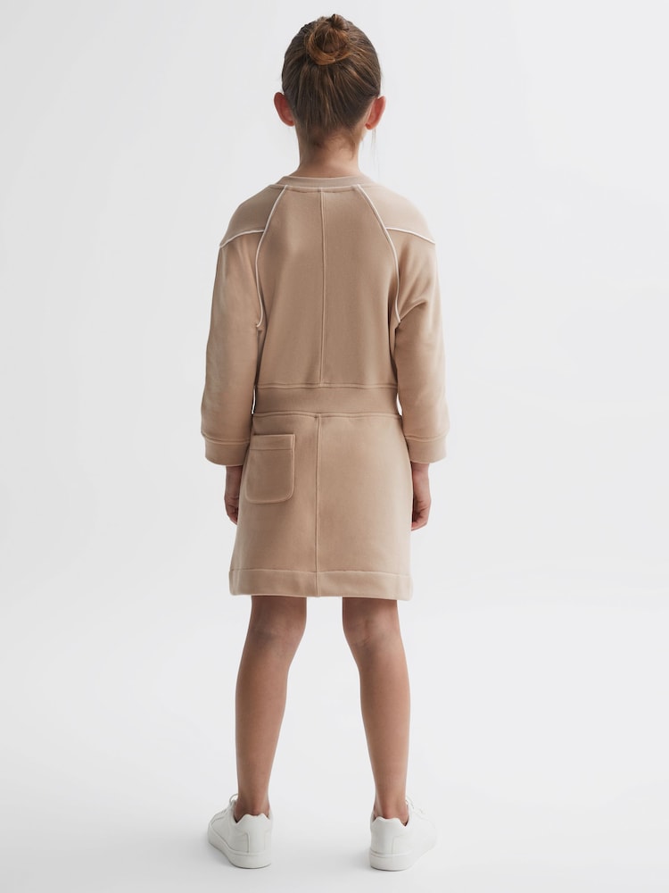Reiss Camel Jona Junior Embroidered Jersey Dress - Image 4 of 5