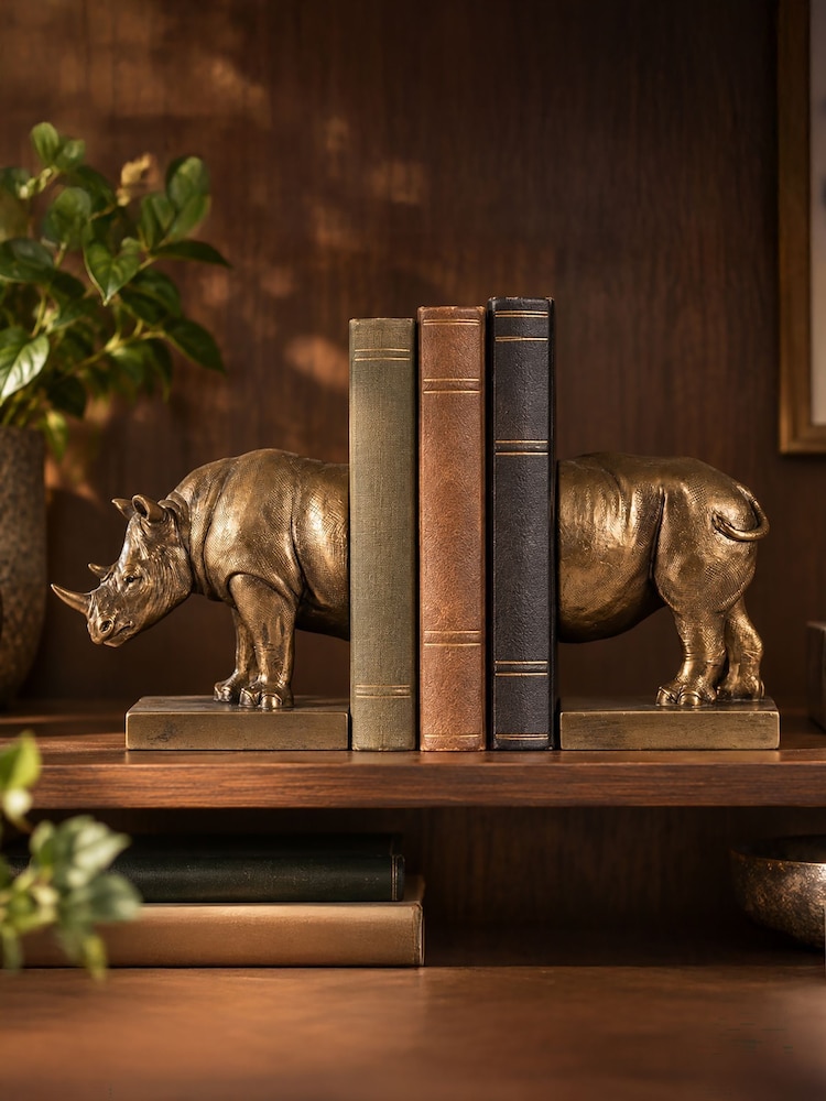 Otters Brook Set of 2 Polyresin Rhinoceros Bookends - Image 1 of 2 Otters Brook Set of 2 Polyresin Rhinoceros Bookends - Image 1 of 2