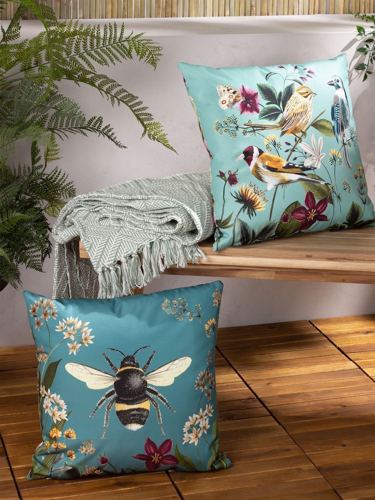 Wylder Blue Midnight Garden Bee Outdoor Cushion - Image 1 of 4
