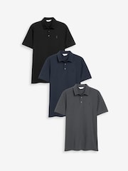 Blue/Grey/Black Regular Fit Short Sleeve Jersey Polo Shirts 3 Pack - Image 1 of 7