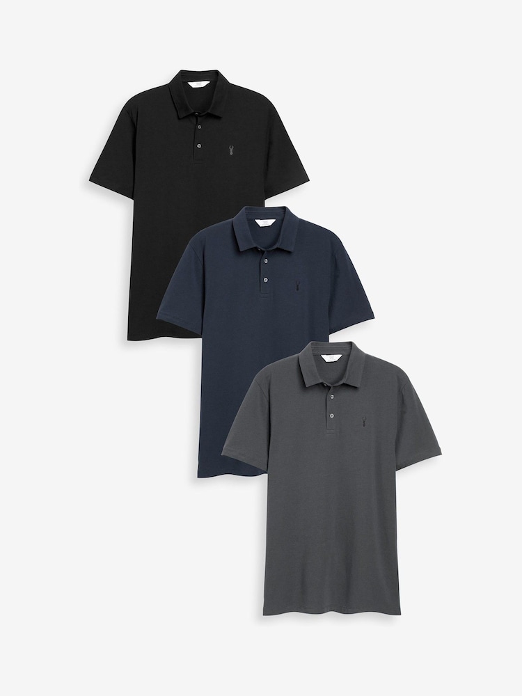 Blue/Grey/Black Regular Fit Short Sleeve Jersey Polo Shirts 3 Pack - Image 1 of 7