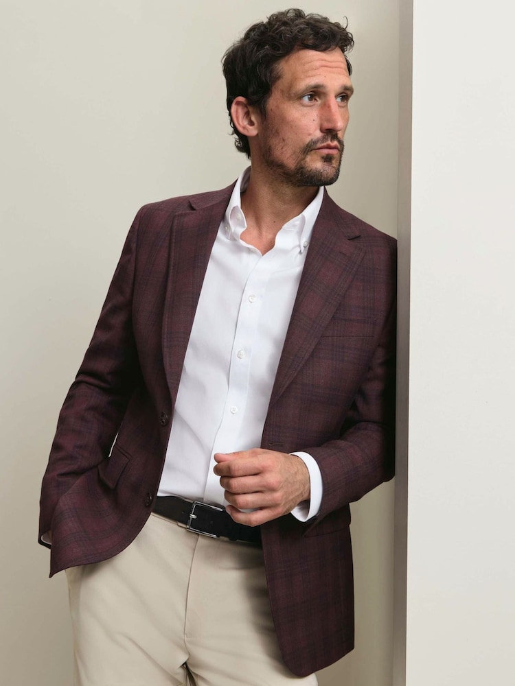 Charles Tyrwhitt Red Check Lightweight Wool Slim Fit Jacket - Image 1 of 5