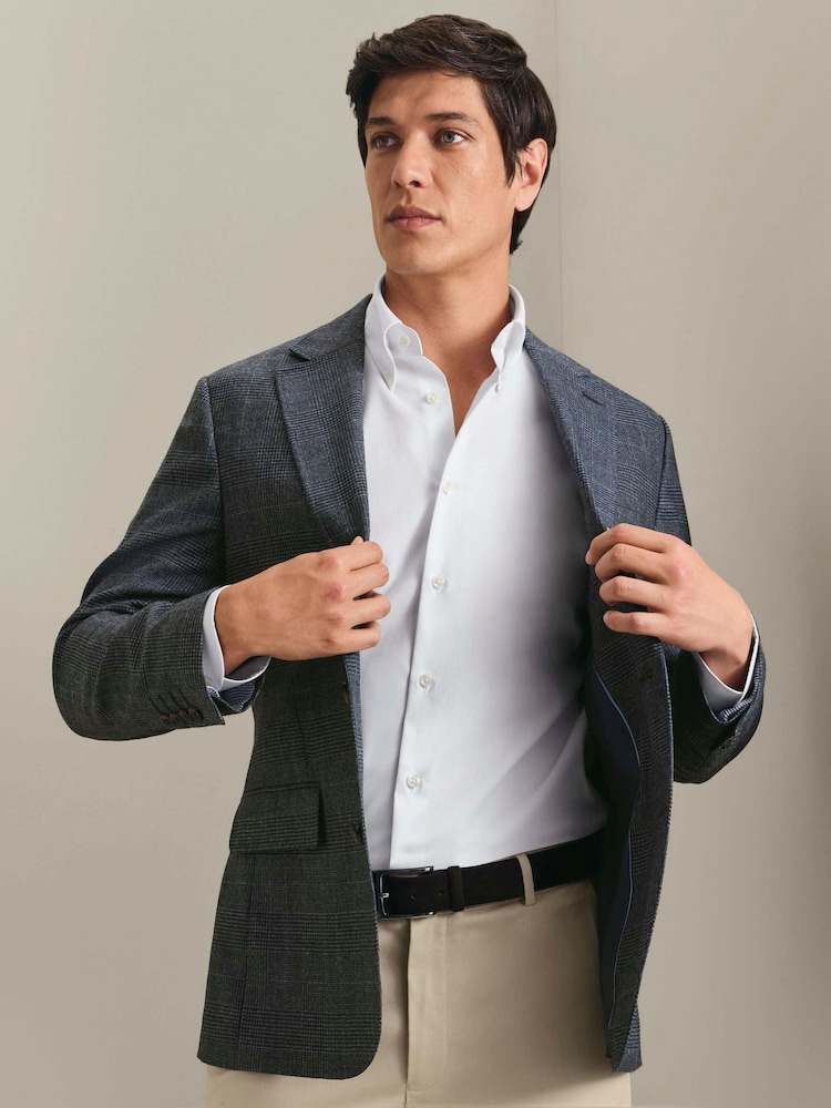 Charles Tyrwhitt Blue Pow Check Wool Texture Slim Fit Jacket - Image 1 of 4 Charles Tyrwhitt Blue Pow Check Wool Texture Slim Fit Jacket - Image 1 of 4