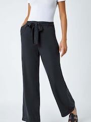 Roman Black Tie Waist Wide Leg Trousers - Image 1 of 6